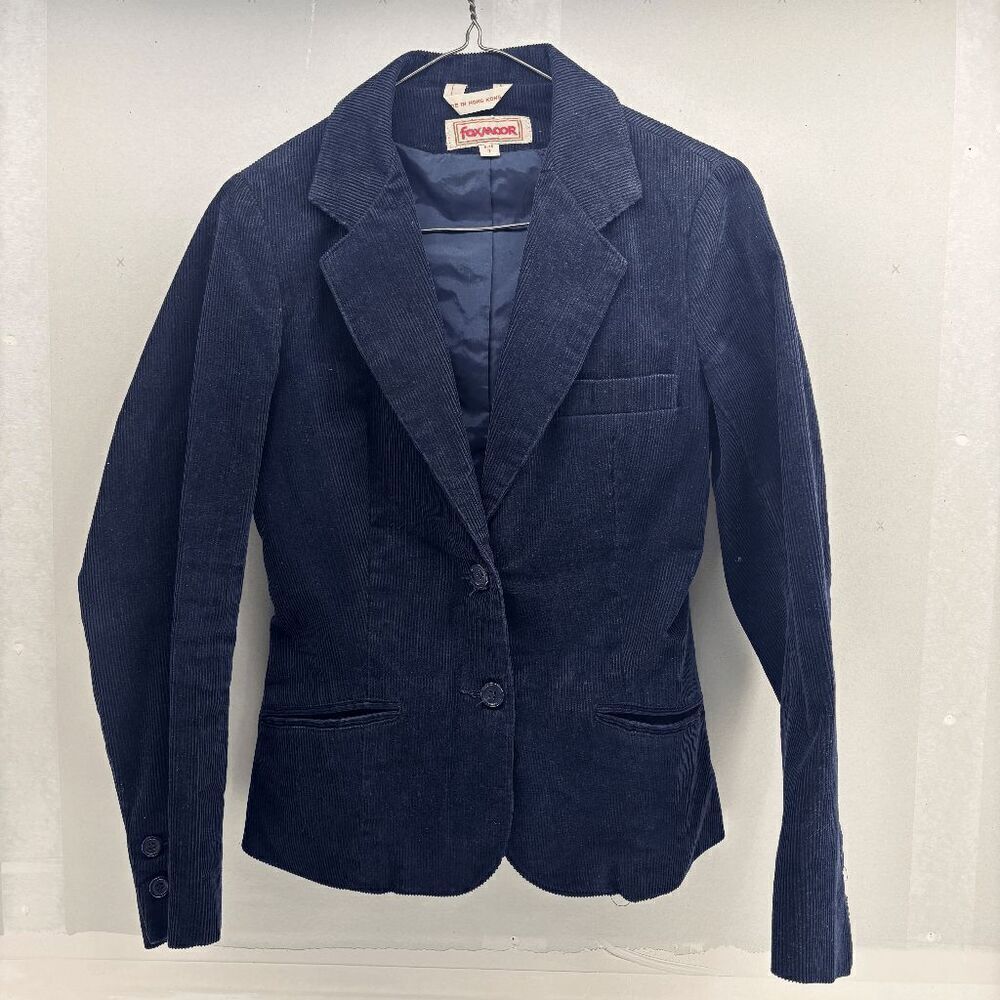Foxmoor Size 7 Vintage Corduroy Navy Blazer Made in Hong Kong Jacket Coat EUC